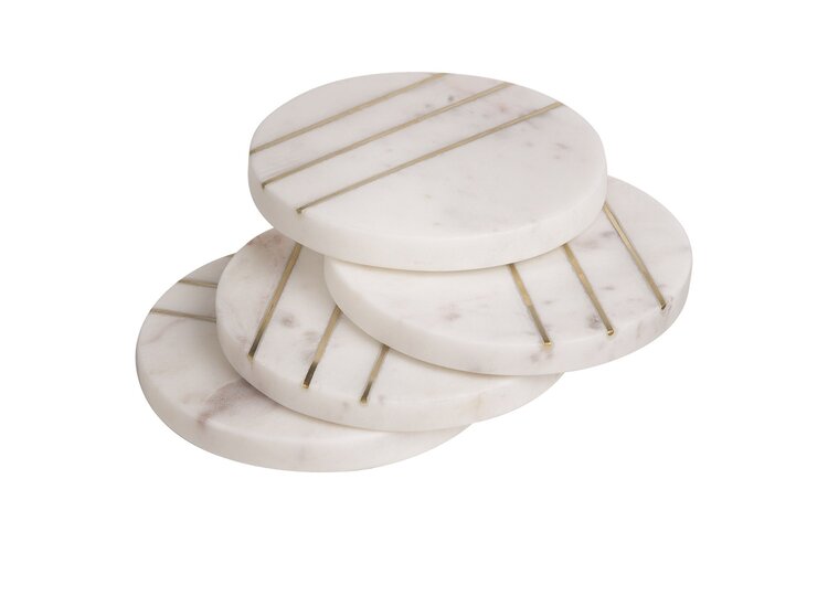 Round Marble Coasters w/ Brass- set of 4