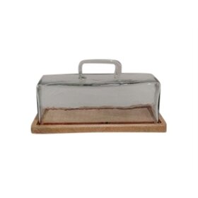 Wood Butter Dish with Natural and Glass Dome