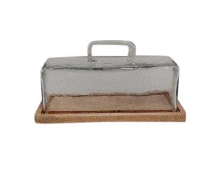 Wood Butter Dish with Natural and Glass Dome