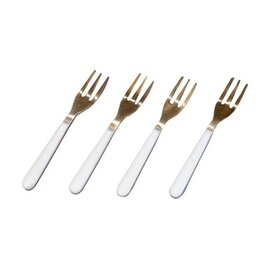 Gold Cocktail Forks w/ White Resin Handles in Giftbox- set of 4