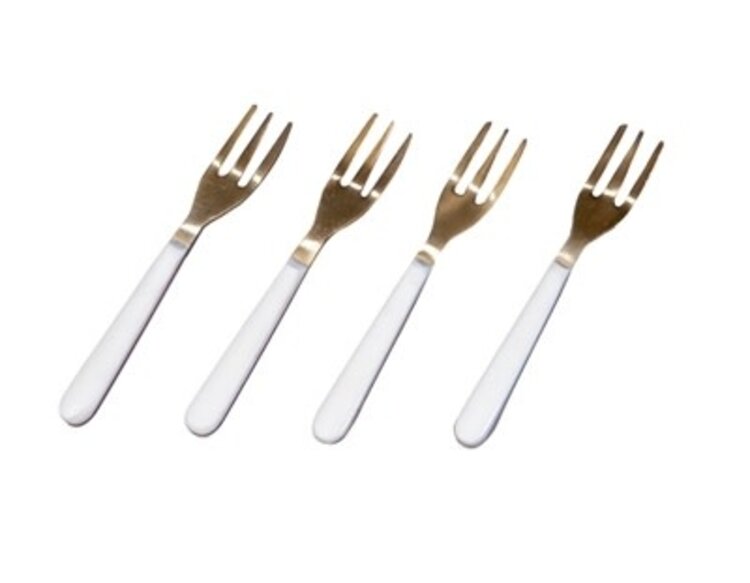 Gold Cocktail Forks w/ White Resin Handles in Giftbox- set of 4