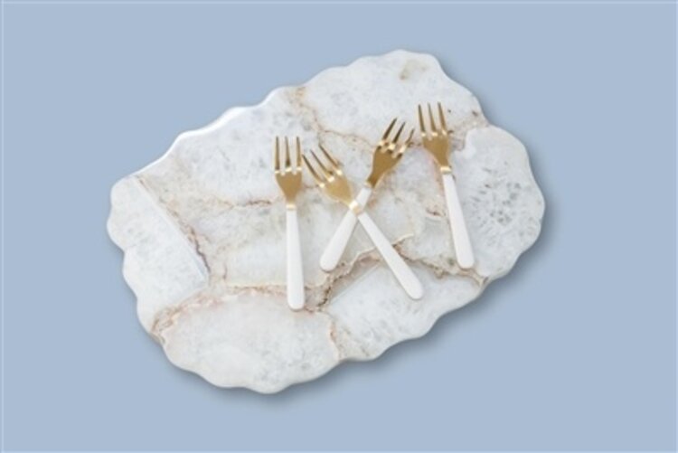Gold Cocktail Forks w/ White Resin Handles in Giftbox- set of 4