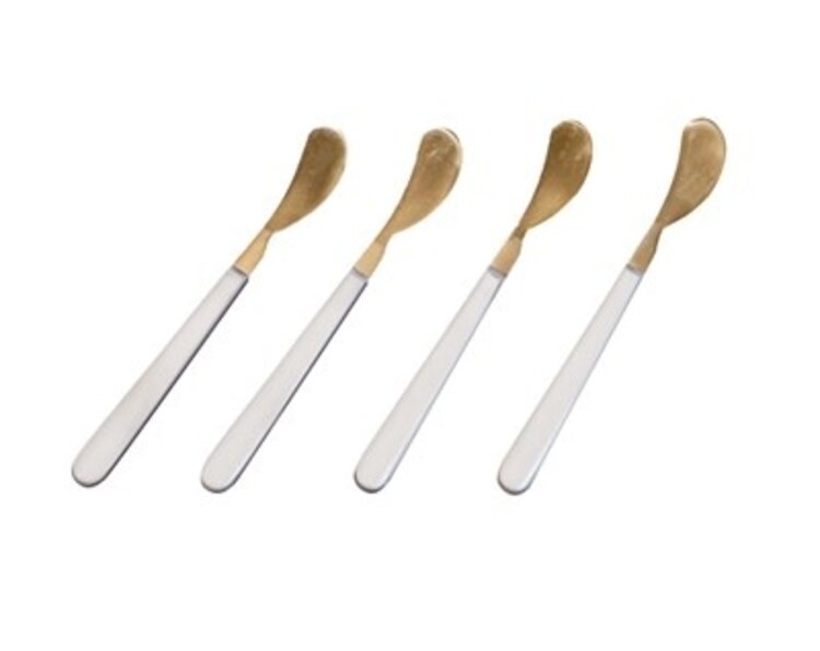 Set of 4 Gold Cocktail Spreaders w/ White Resin Handles in Giftbox