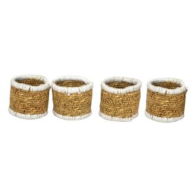 Set of 4 Natural & White Seagrass Napkin Rings White