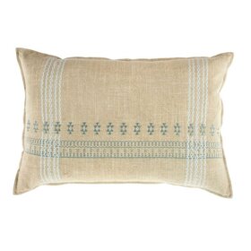 Mekhi Embroidered Blue Pillow, 16" x 24"