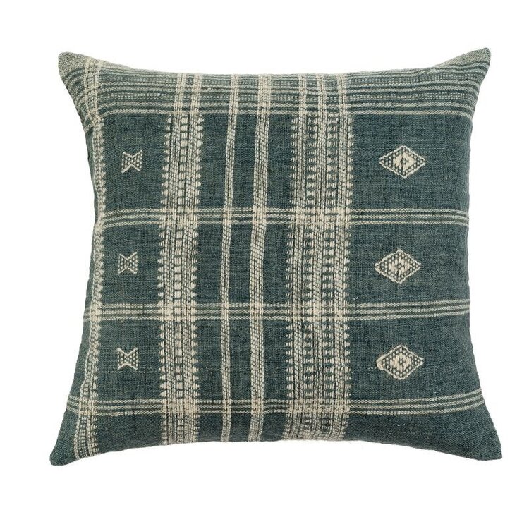 Bhujodi Wool Handloom Pillow, 20" x 20" Blue