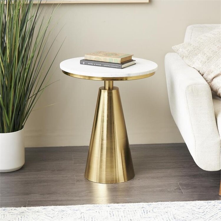 Gold Metal Cone Accent Table, Marble Tabletop