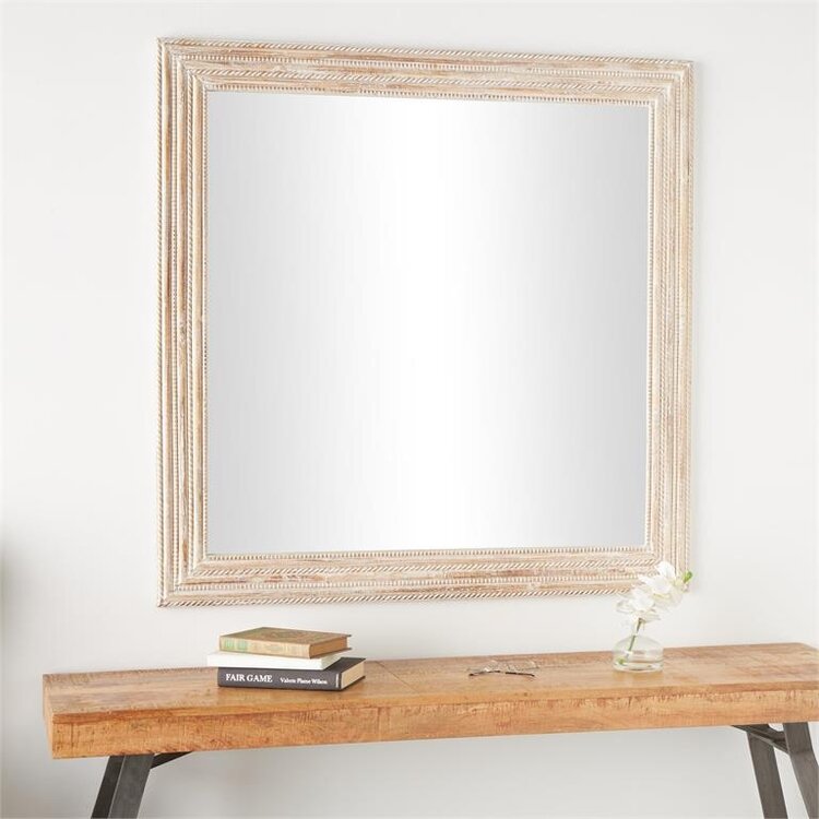 Cream Mango Ribbed Wood Wall Mirror