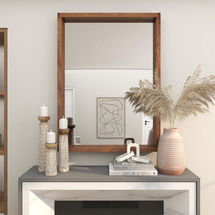 Brown Mango Minimalistic Natural Wood Mirror, 48"