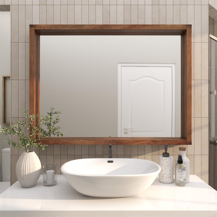 Brown Mango Minimalistic Natural Wood Mirror, 48"