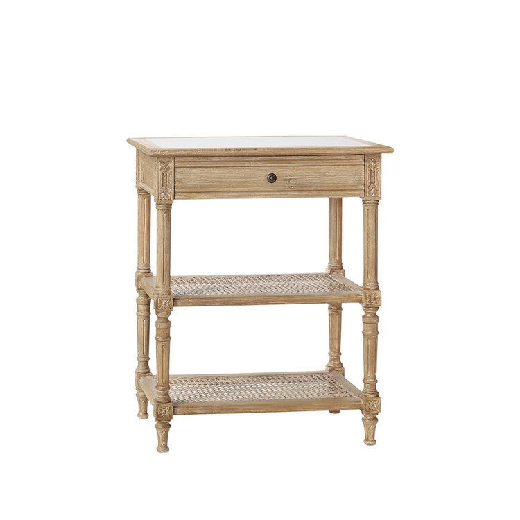 Beyond Borders Juni Marble Top Nightstand- Weathered Barrel