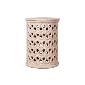 Atelier Home Carved Side Table Weathered White