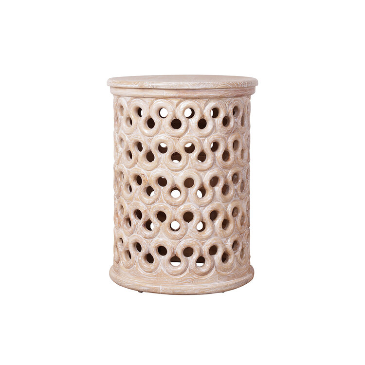 Atelier Home Carved Side Table Weathered White
