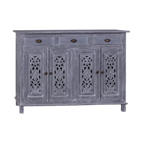 Beyond Borders Stelly Carved Sideboard, Dark Gray Lime Wash