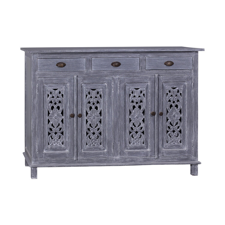 Beyond Borders Stelly Carved Sideboard, Dark Gray Lime Wash