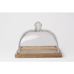 Mango Wood/Glass Food Dome, Square