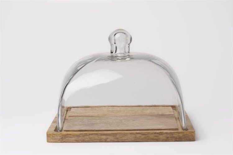 Mango Wood/Glass Food Dome, Square