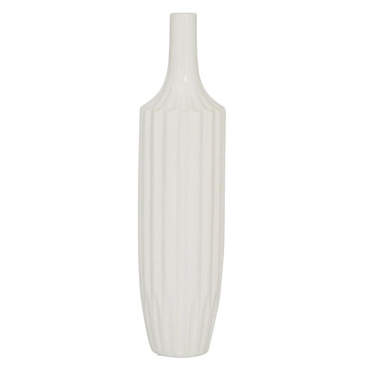 Atelier Home White Ribbed Ceramic Vase, 19"