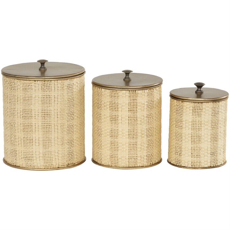 Jes & Gray Metal Faux Rattan Canister,