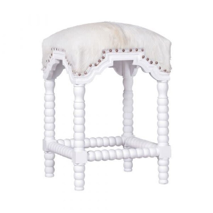 Atelier Home Capra Counter Stool, White Goat Hide  Gloss White