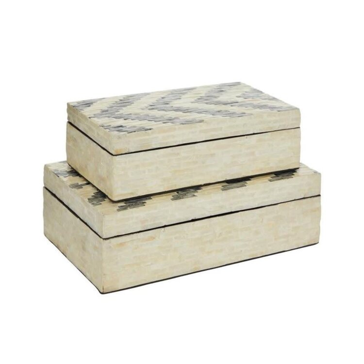 Atelier Home Mother of Pearl Boxes Chevron Pattern Top,