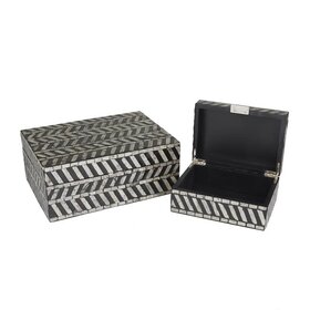 Atelier Home Mother of Pearl Boxes Chevron Patterned Gray and Black,