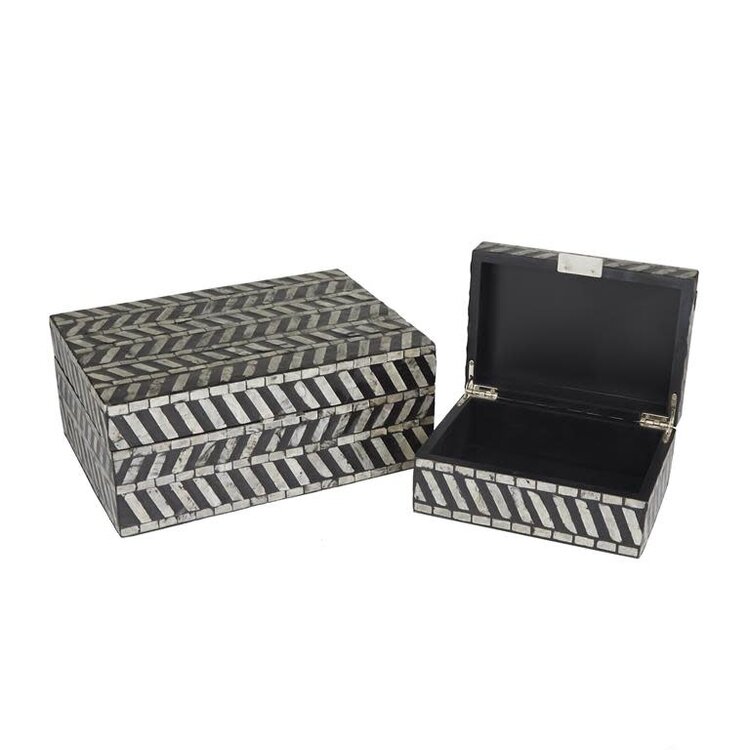 Atelier Home Mother of Pearl Boxes Chevron Patterned Gray and Black,