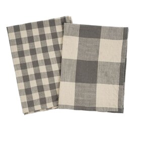 Gingham Check Tea Towels Grey, set of 2