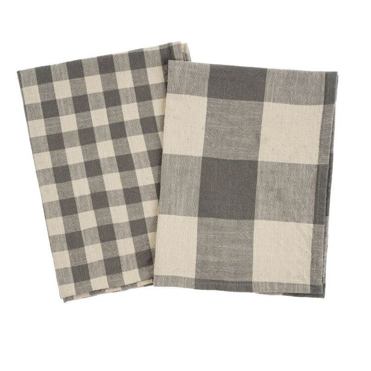 Gingham Check Tea Towels Grey, set of 2