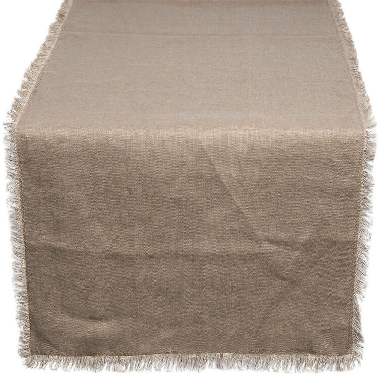 Jes & Gray Anne Fringe Table Runner, Taupe 100"