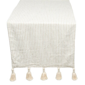 Jes & Gray Shar Tassel Table Runner, White Natural Stripes 94"
