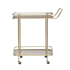 Gold Metal & Glass 2-Tier Mirrored Bar Cart on Casters