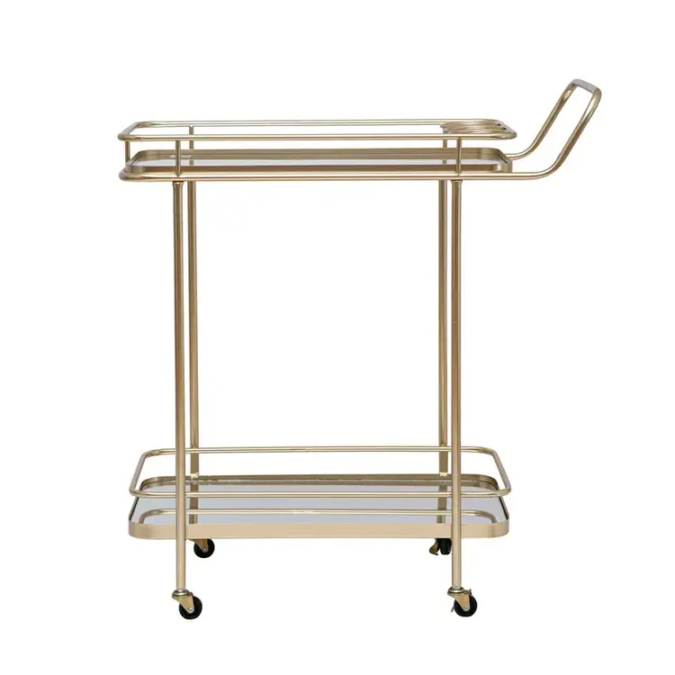 Gold Metal & Glass 2-Tier Mirrored Bar Cart on Casters
