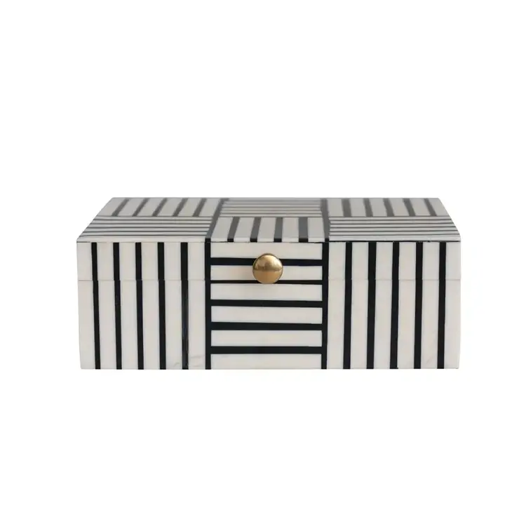 Resin Box with Striped Block Pattern & Gold Knob