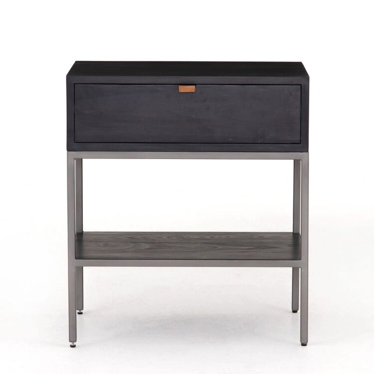 Four Hands Trey Nightstand- Black Wash Poplar