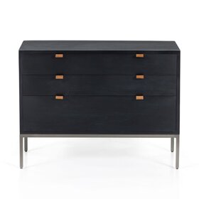 Four Hands Trey Large Nightstand- Black Wash Poplar