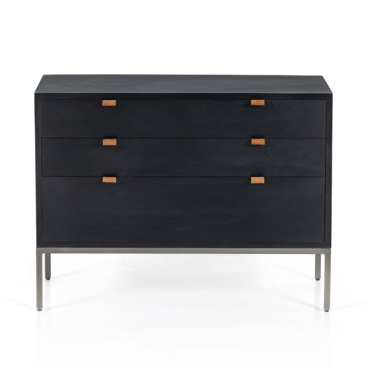 Four Hands Trey Large Nightstand- Black Wash Poplar