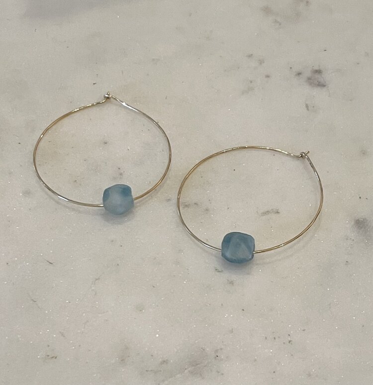 Esme Earrings (Skinny Hoops) Blue Wave