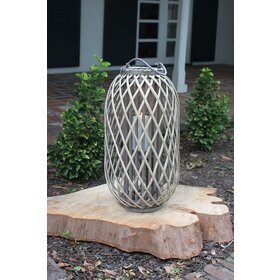 Grey Willow Lantern with Glass- Medium