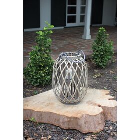 Grey Willow Lantern with Glass- Small