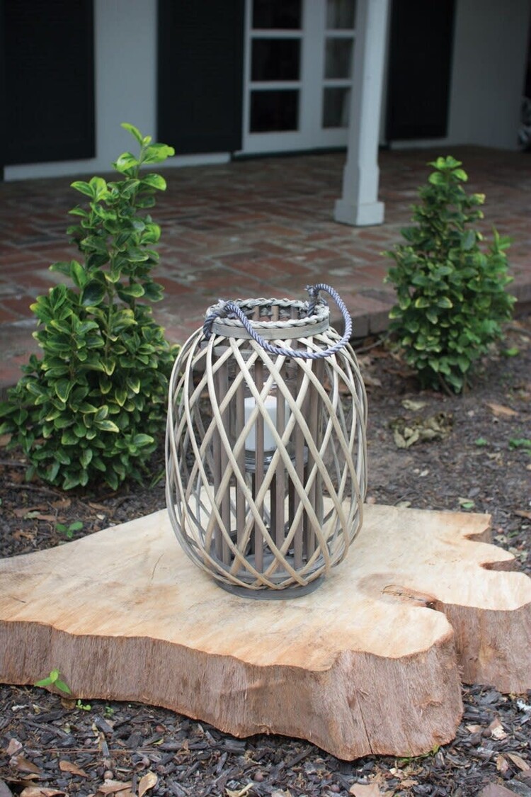 Grey Willow Lantern with Glass- Small