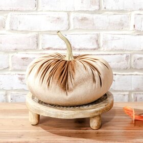 10" Beige Velvet Pumpkin