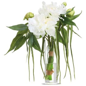Peony / Grass Bouquet in Glass Vase