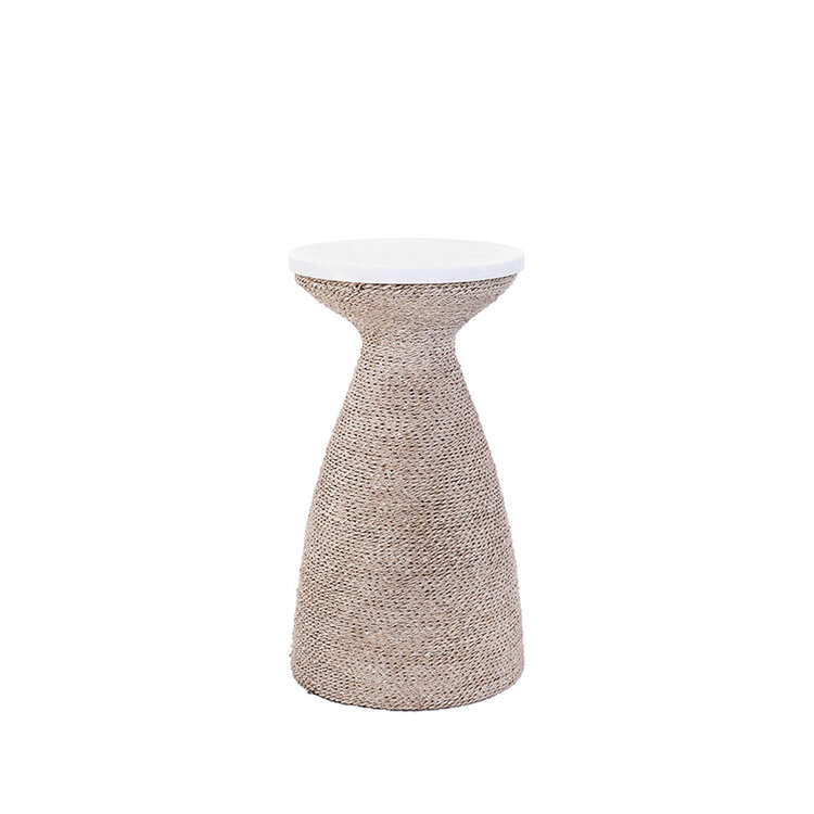 Beyond Borders Pamela Drink Table- White Wash Seagrass