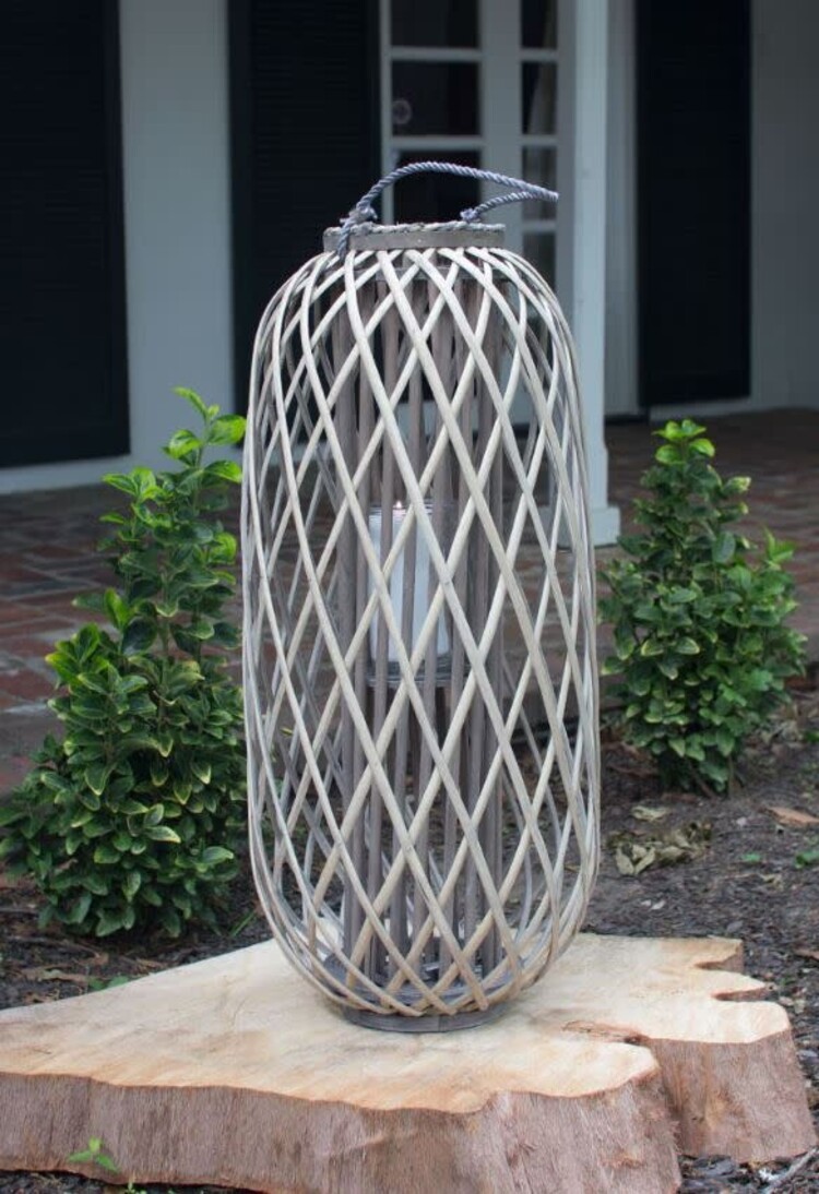 Grey Willow Lantern with Glass-X-Large