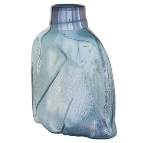 12" Blue Glass Handmade Blown Decorative Vase