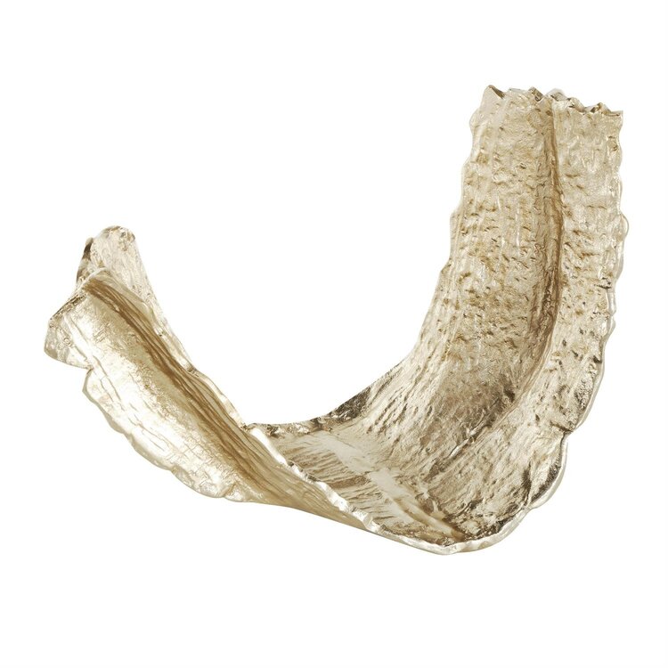 Gold Aluminum Metal Leaf Decorative Bowl