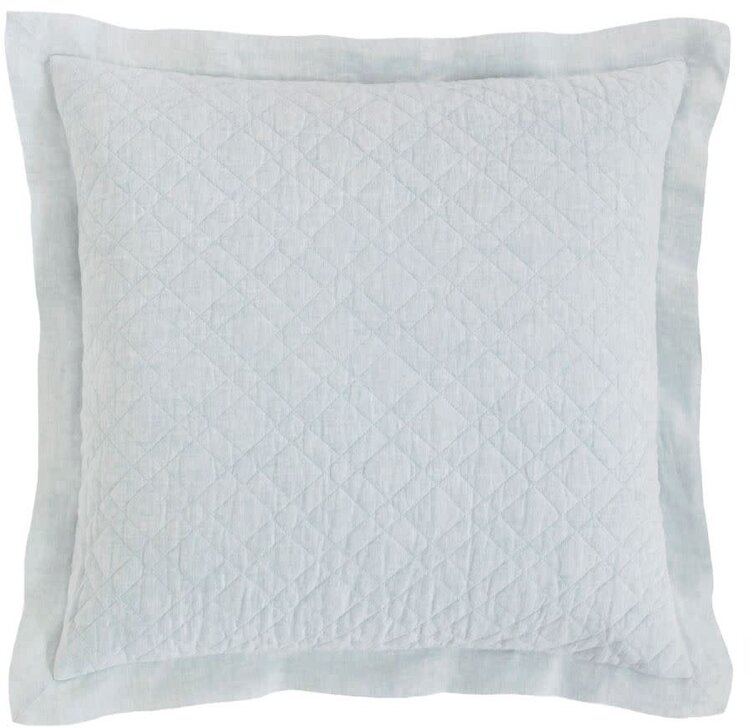 Washed Linen Quilted Sham, Sky Euro
