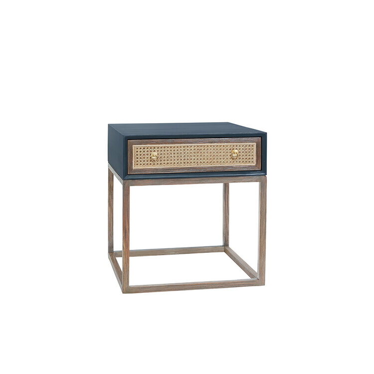 Beyond Borders Alana Side Table- Weathered Acorn Body / Deep Blue Top