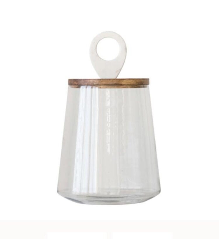 Glass Jar with Mango Wood and Marble Lid- Medium